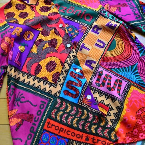 Farm Rio Dotted Patch Scarf Shirt Size XS - Picture 3 of 14